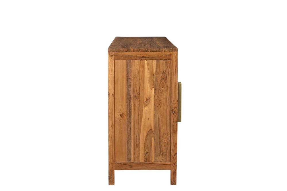 71" Brown Solid Wood Carved Geometric Sideboard with Four Doors HomeRoots