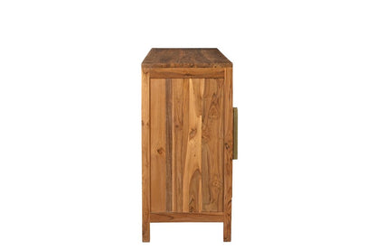 71" Brown Solid Wood Carved Geometric Sideboard with Four Doors HomeRoots