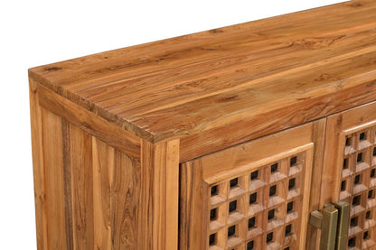 71" Brown Solid Wood Carved Geometric Sideboard with Four Doors HomeRoots