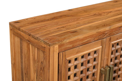 71" Brown Solid Wood Carved Geometric Sideboard with Four Doors HomeRoots