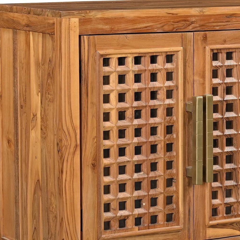 71" Brown Solid Wood Carved Geometric Sideboard with Four Doors HomeRoots
