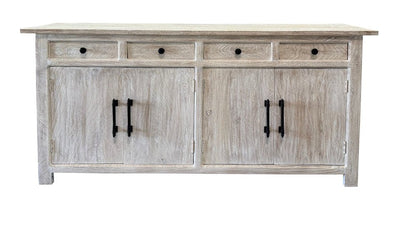 79" White Distressed Solid Wood Paneled Four Drawer Sideboard with Four Doors HomeRoots