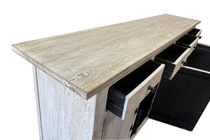 79" White Distressed Solid Wood Paneled Four Drawer Sideboard with Four Doors HomeRoots