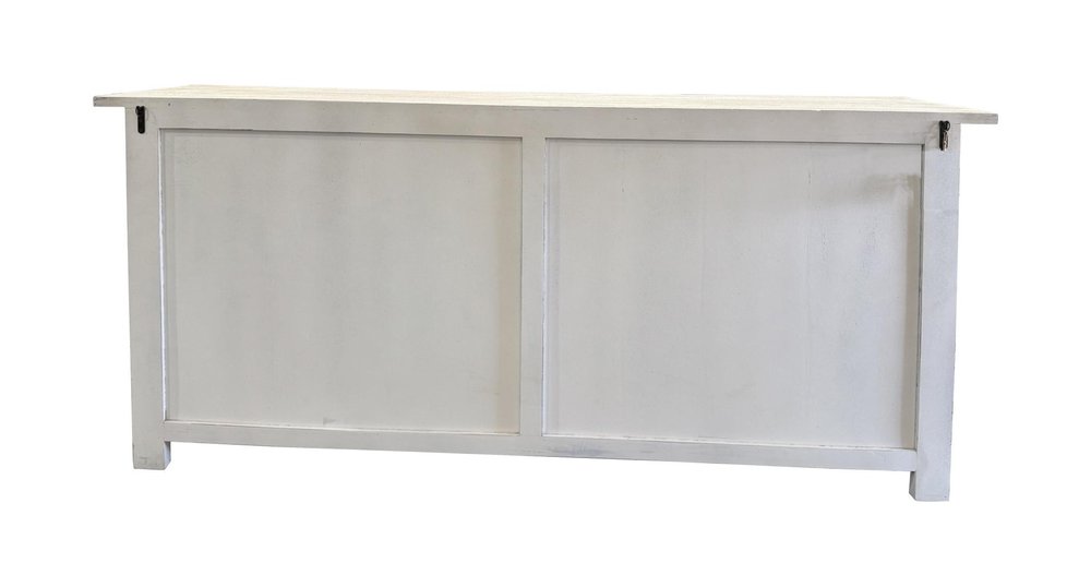 79" White Distressed Solid Wood Paneled Four Drawer Sideboard with Four Doors HomeRoots