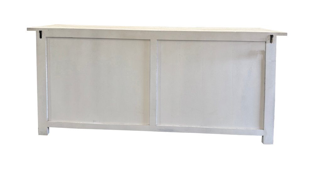 79" White Distressed Solid Wood Paneled Four Drawer Sideboard with Four Doors HomeRoots