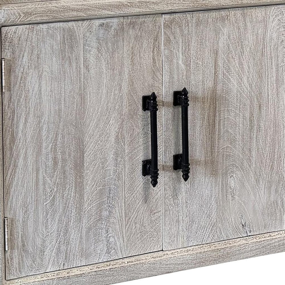 79" White Distressed Solid Wood Paneled Four Drawer Sideboard with Four Doors HomeRoots