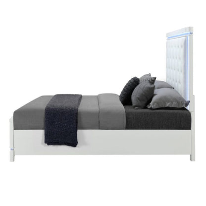 White Faux Crystal Bling Wood And Tufted Cotton Lighted Queen Bed Frame HomeRoots