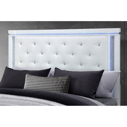 White Faux Crystal Bling Wood And Tufted Cotton Lighted Queen Bed Frame HomeRoots
