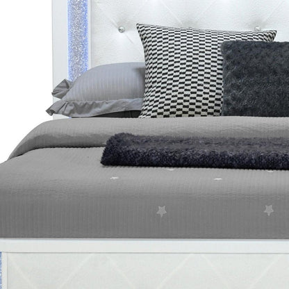 White Faux Crystal Bling Wood And Tufted Cotton Lighted Queen Bed Frame HomeRoots