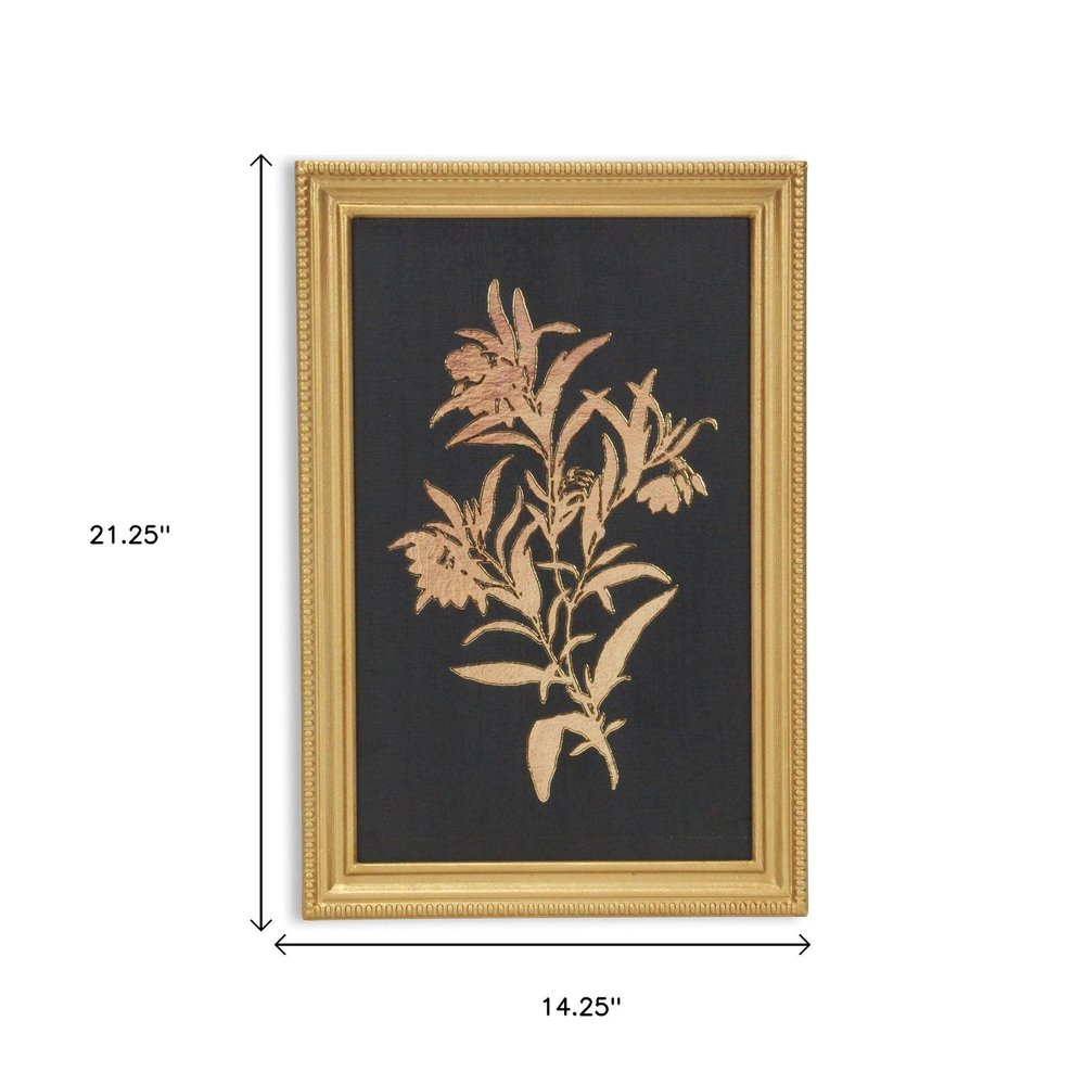 21" X 14" Gold And Black Flower Bouquet Wood Framed Art