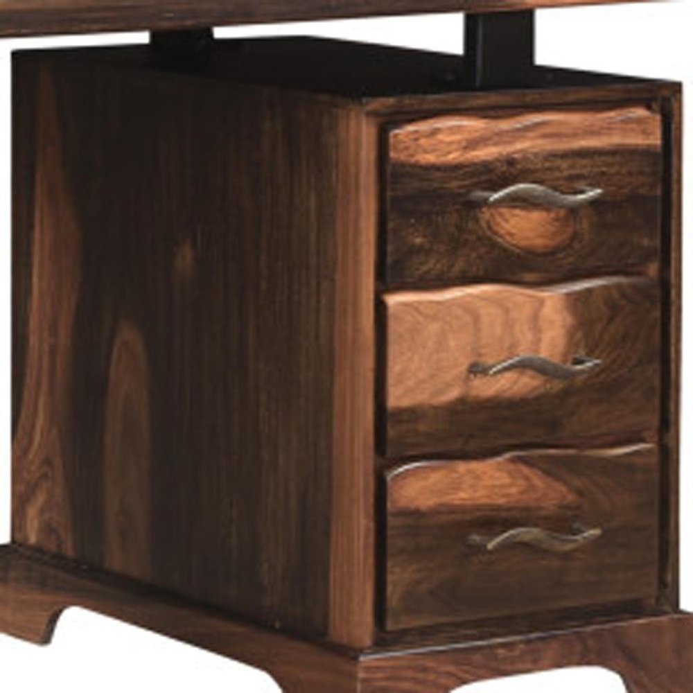 68" Dark Brown Solid Wood Pedestal Executive Desk 2With And Seven Drawers — view 9