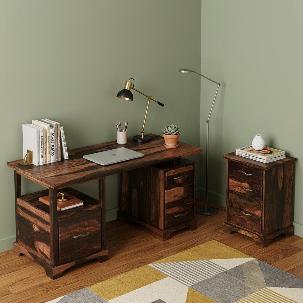 68" Dark Brown Solid Wood Pedestal Executive Desk 2With And Seven Drawers — view 1