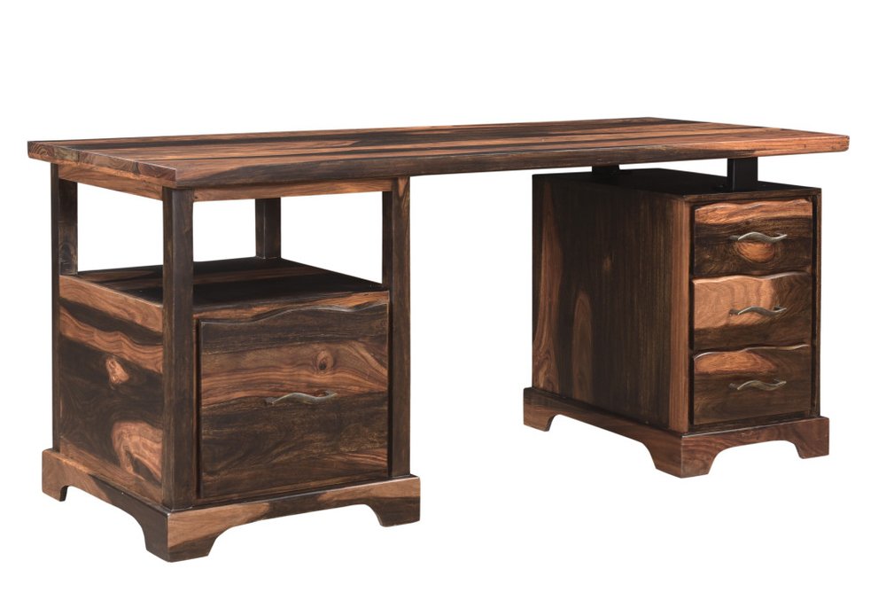 68" Dark Brown Solid Wood Pedestal Executive Desk 2With And Seven Drawers — view 2