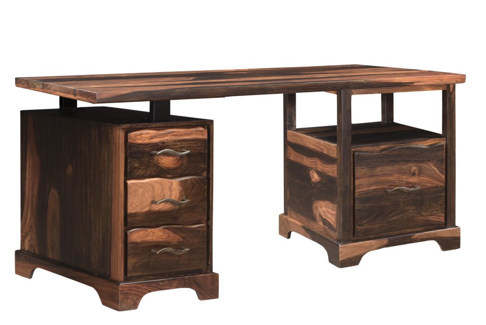 68" Dark Brown Solid Wood Pedestal Executive Desk 2With And Seven Drawers — view 3
