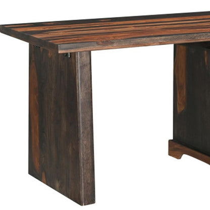 54" Dark Brown Solid Wood Pedestal Writing Desk 2With And Six Drawers HomeRoots