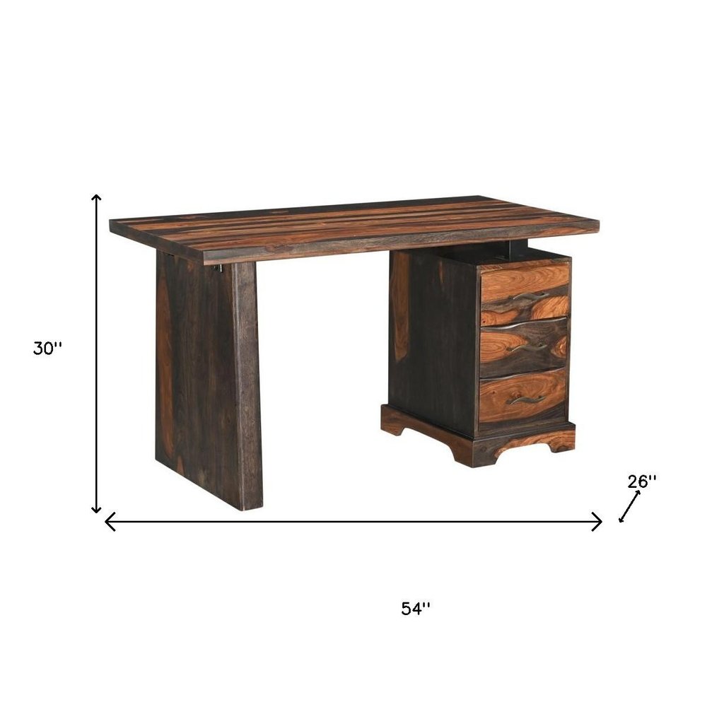 54" Dark Brown Solid Wood Pedestal Writing Desk 2With And Six Drawers HomeRoots