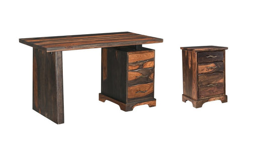 54" Dark Brown Solid Wood Pedestal Writing Desk 2With And Six Drawers