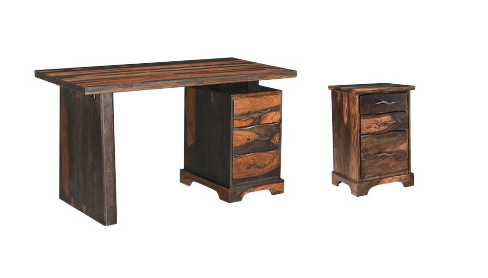 54" Dark Brown Solid Wood Pedestal Writing Desk 2With And Six Drawers — view 2