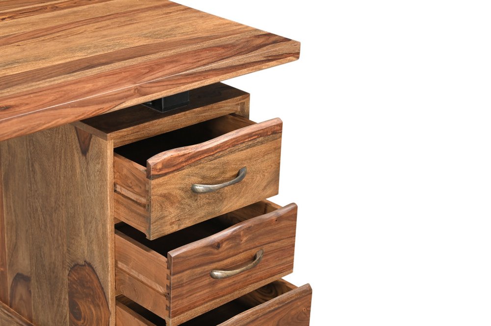 54" Dark Brown Solid Wood Pedestal Writing Desk 2With And Six Drawers HomeRoots