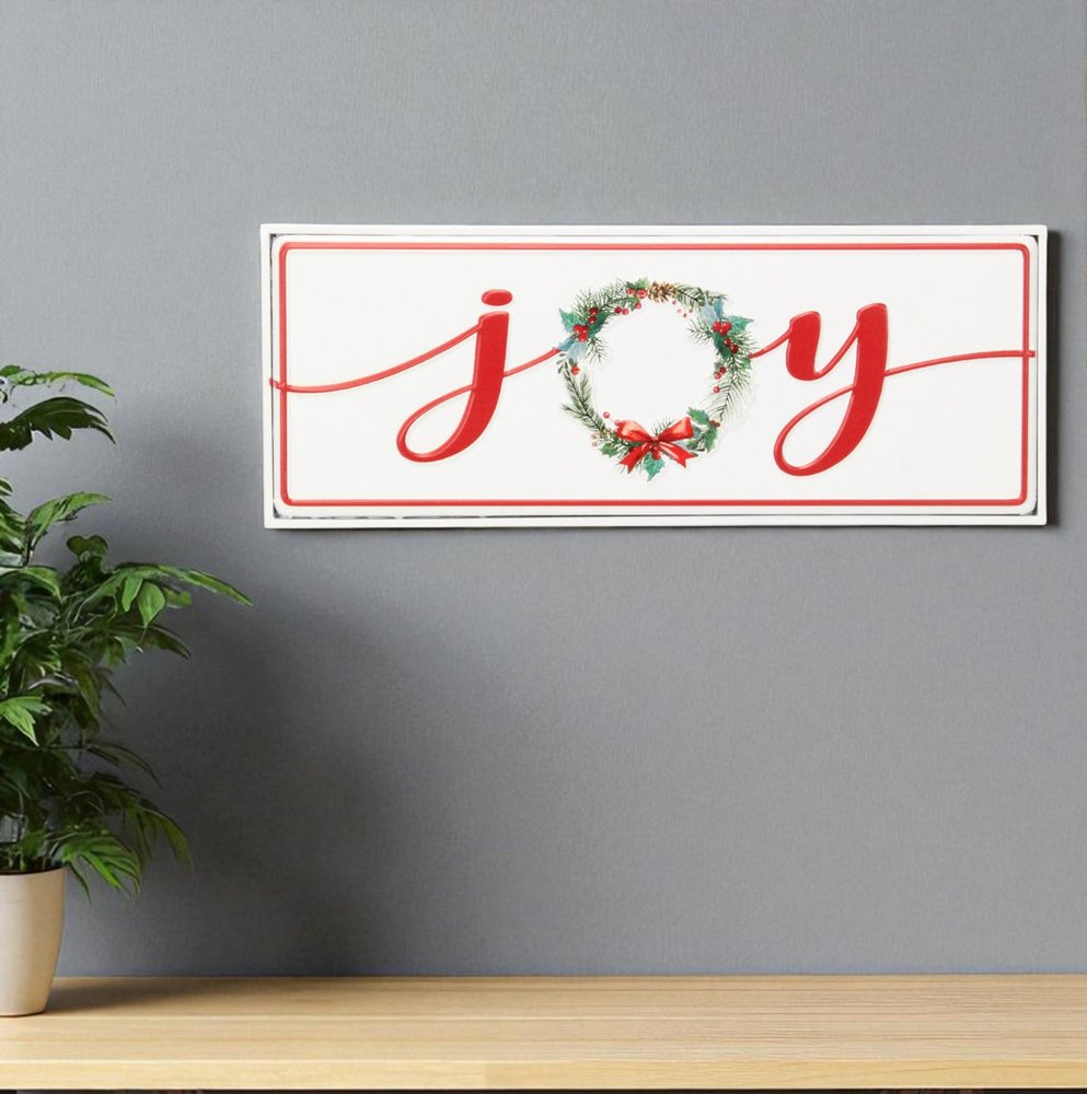 7" X 19" White and Red Christmas Joy Metal Wall Decor — view 9