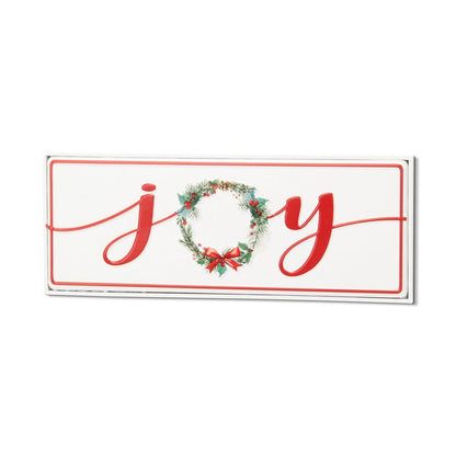 7" X 19" White and Red Christmas Joy Metal Wall Decor