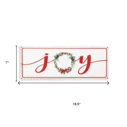 7" X 19" White and Red Christmas Joy Metal Wall Decor