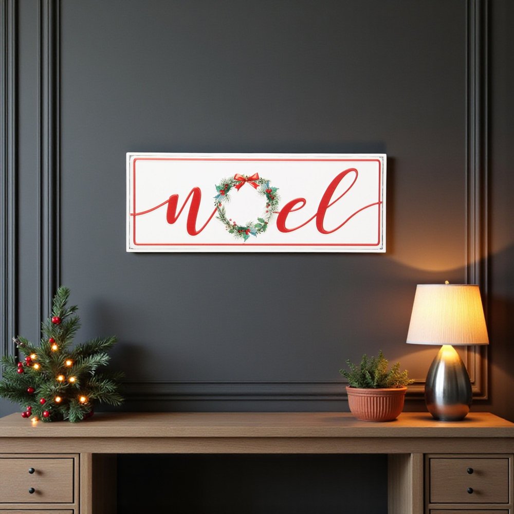 7" X 19" White and Red Christmas Noel Metal Wall Decor — view 9