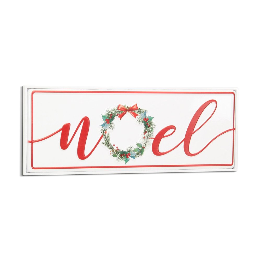7" X 19" White and Red Christmas Noel Metal Wall Decor — view 2