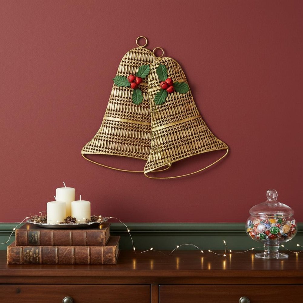 14" X 14" Gold Metal Christmas Bells Hanging Dimensional Sculpture — view 9