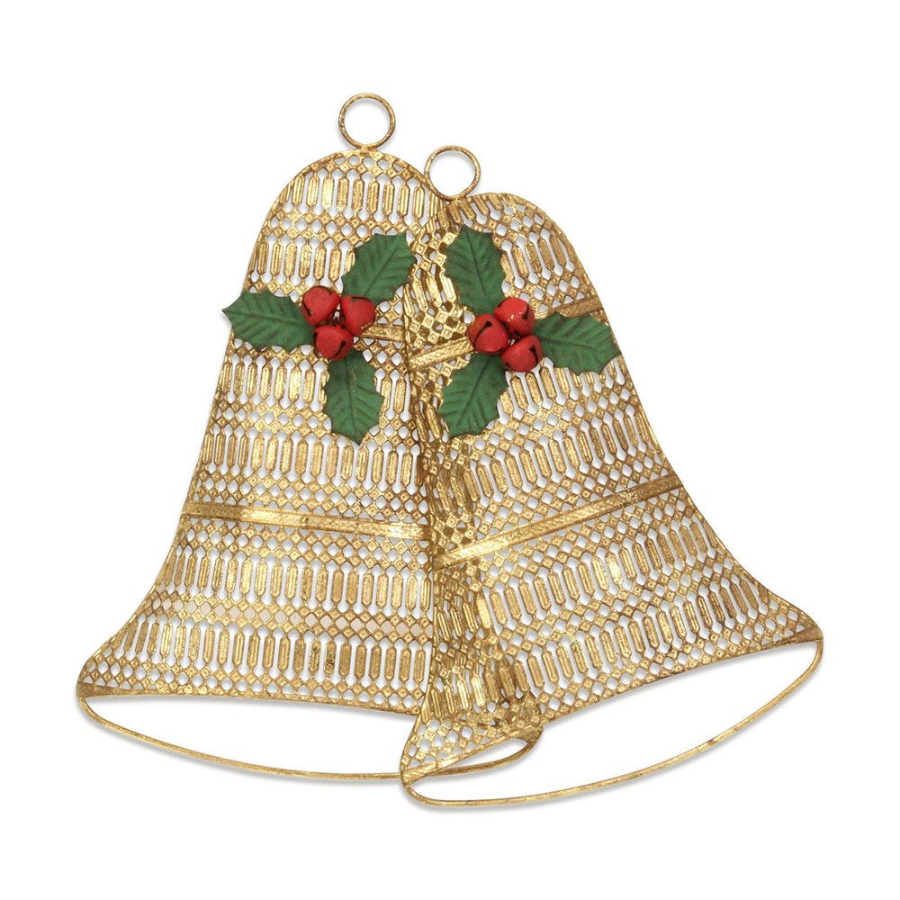14" X 14" Gold Metal Christmas Bells Hanging Dimensional Sculpture — view 1