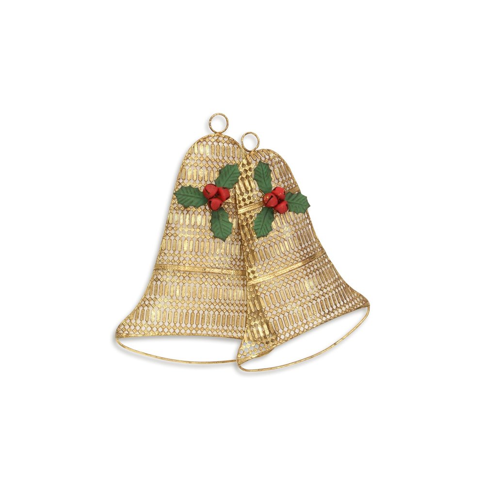 14" X 14" Gold Metal Christmas Bells Hanging Dimensional Sculpture — view 2