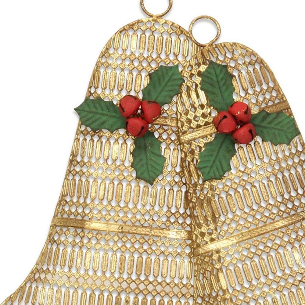 14" X 14" Gold Metal Christmas Bells Hanging Dimensional Sculpture — view 6