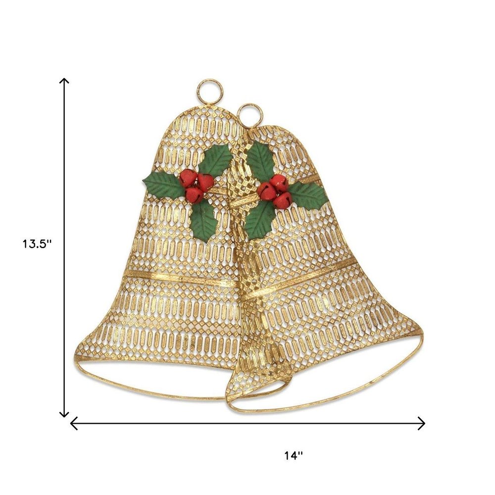 14" X 14" Gold Metal Christmas Bells Hanging Dimensional Sculpture — view 8