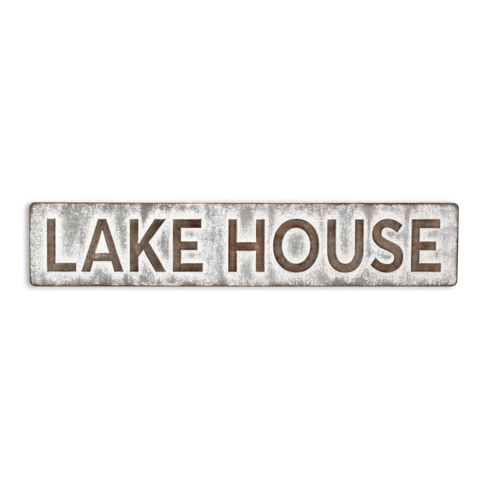 7" X 36" Gray Lake House Galvanized Metal Wall Decor — view 1