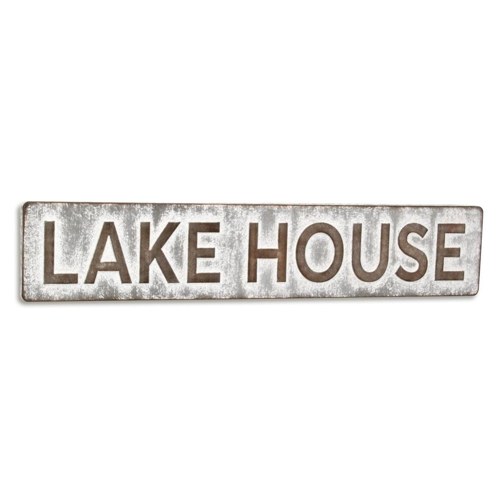 7" X 36" Gray Lake House Galvanized Metal Wall Decor — view 2