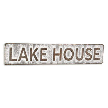 7" X 36" Gray Lake House Galvanized Metal Wall Decor