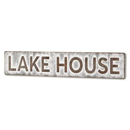 7" X 36" Gray Lake House Galvanized Metal Wall Decor