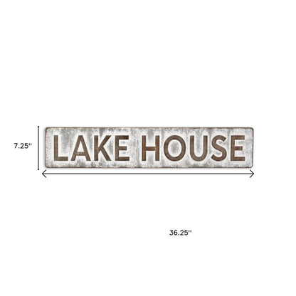 7" X 36" Gray Lake House Galvanized Metal Wall Decor