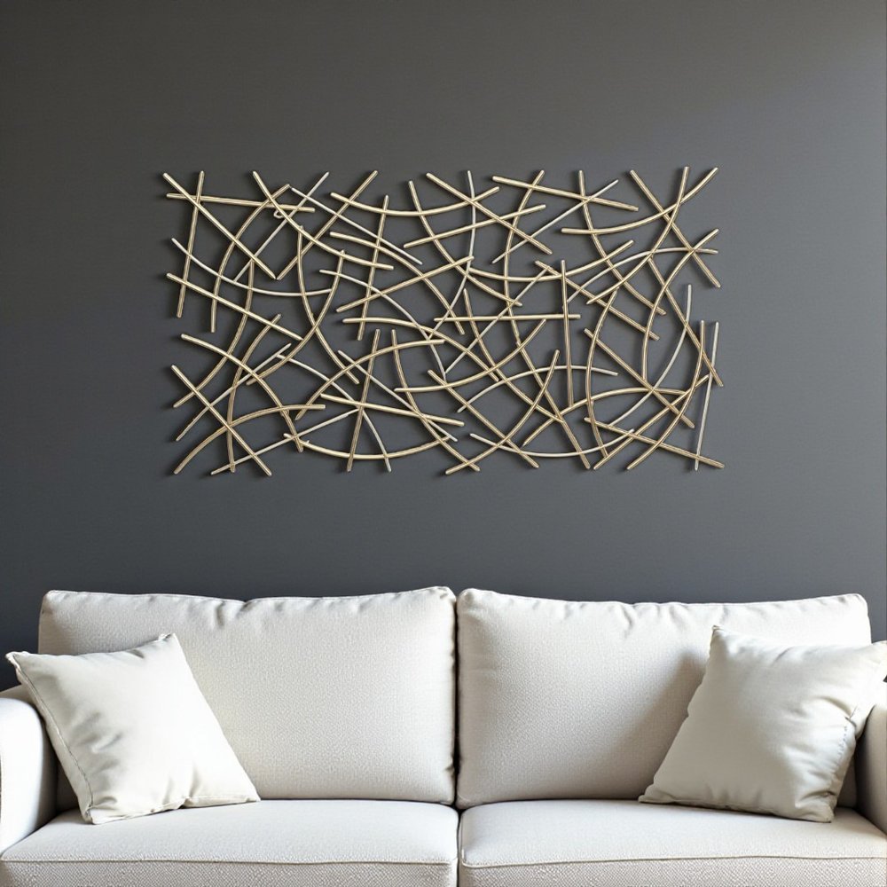 24" X 44" Gold Abstract Lines Metal Hanging Dimensional Sculpture — view 10