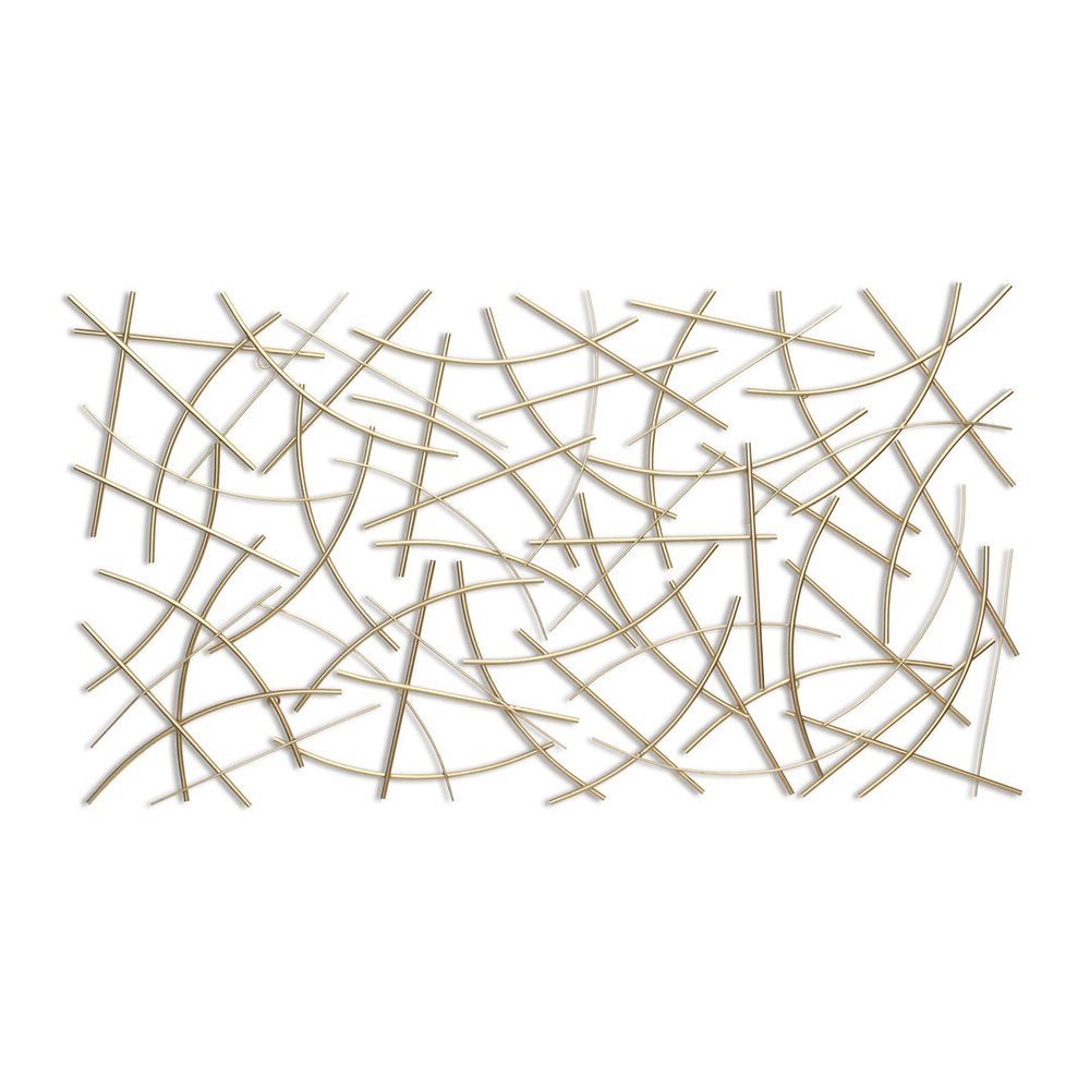 24" X 44" Gold Abstract Lines Metal Hanging Dimensional Sculpture — view 1