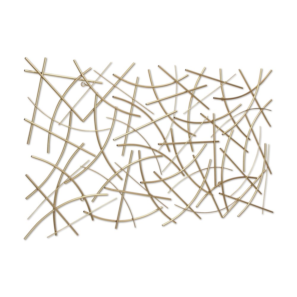 24" X 44" Gold Abstract Lines Metal Hanging Dimensional Sculpture — view 2