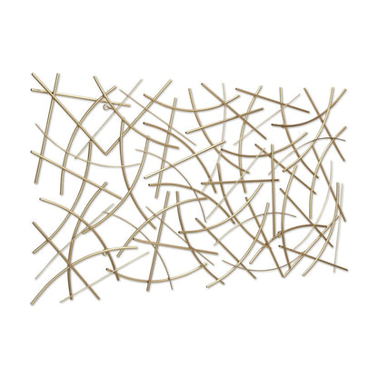 24" X 44" Gold Abstract Lines Metal Hanging Dimensional Sculpture