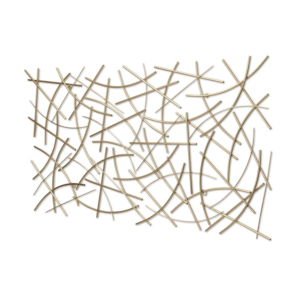 24" X 44" Gold Abstract Lines Metal Hanging Dimensional Sculpture — view 3