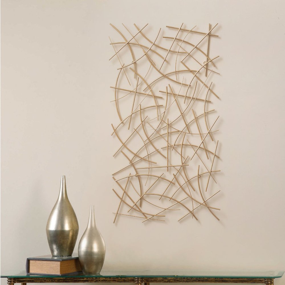 24" X 44" Gold Abstract Lines Metal Hanging Dimensional Sculpture — view 6