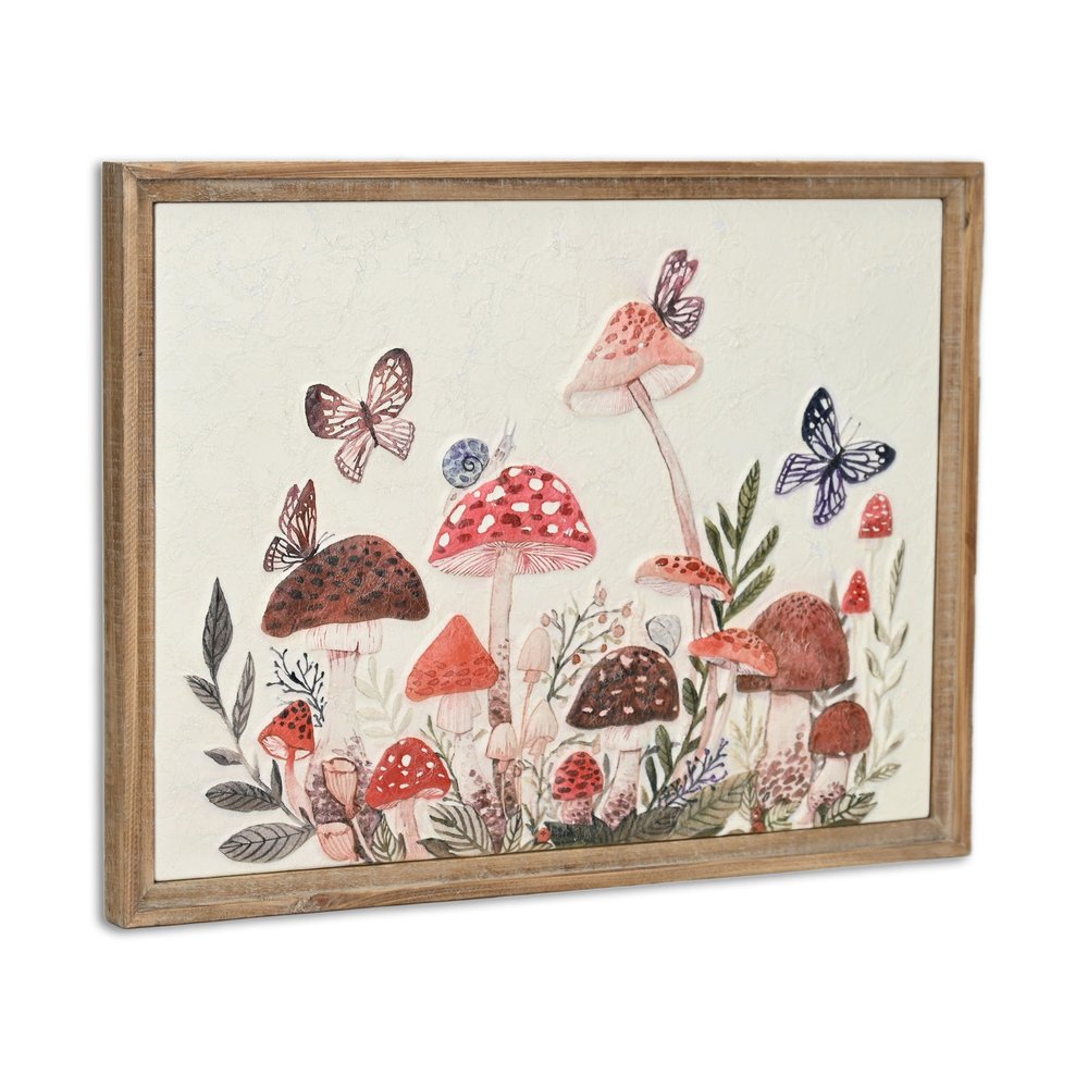 20" X 26" Natural And White Butterflies and Mushrooms Metal Framed Art — view 2