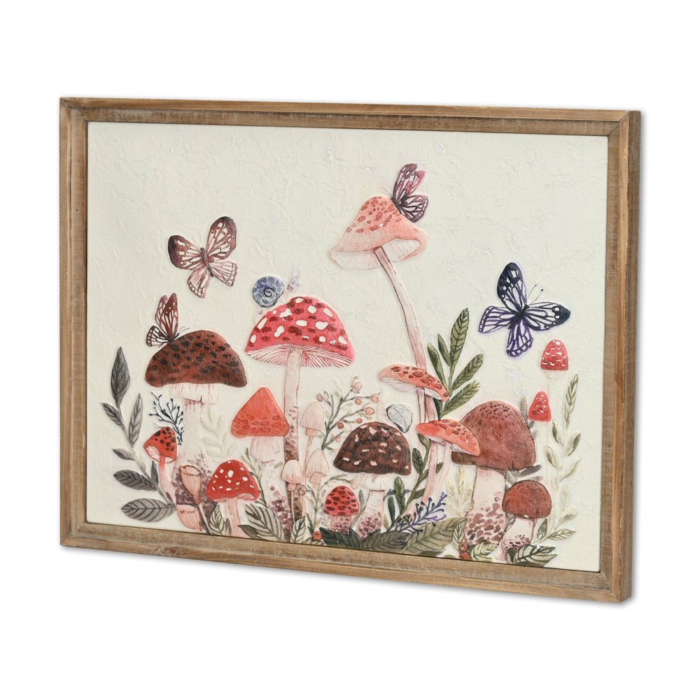 20" X 26" Natural And White Butterflies and Mushrooms Metal Framed Art — view 3
