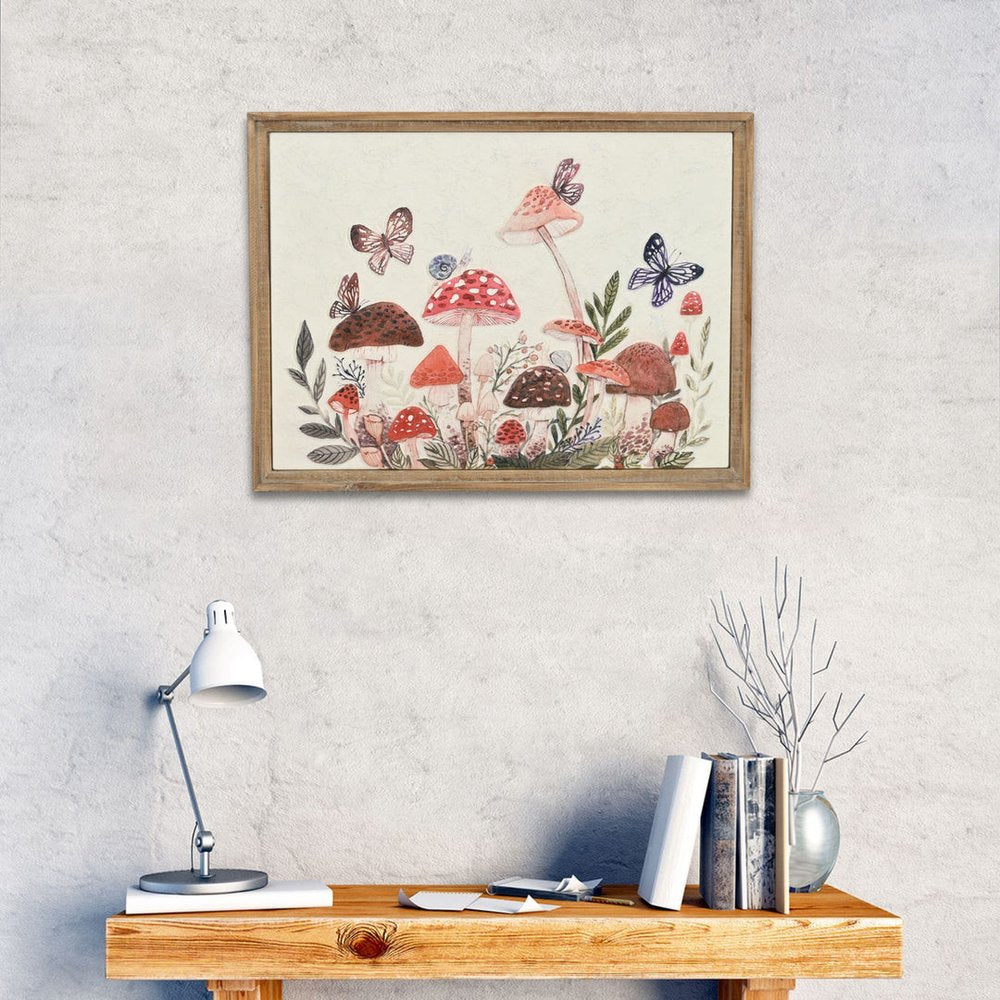 20" X 26" Natural And White Butterflies and Mushrooms Metal Framed Art — view 5