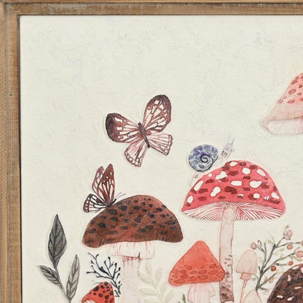 20" X 26" Natural And White Butterflies and Mushrooms Metal Framed Art — view 6