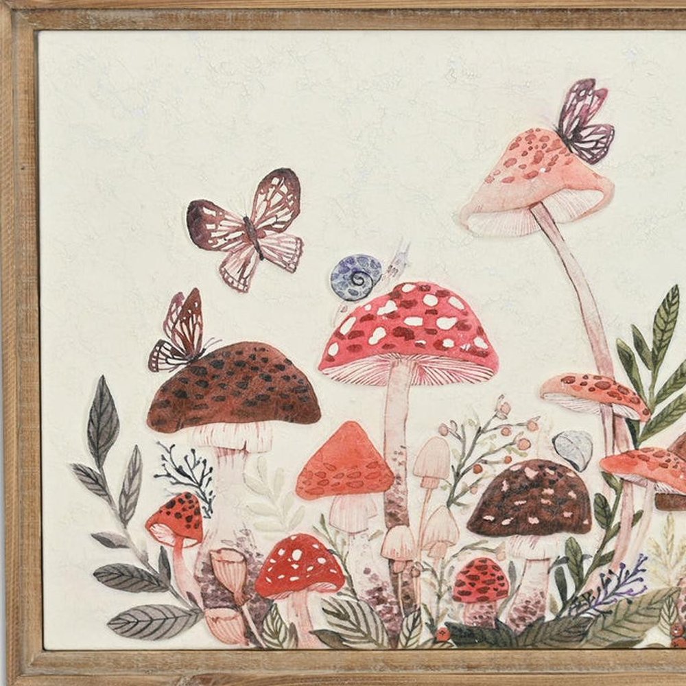 20" X 26" Natural And White Butterflies and Mushrooms Metal Framed Art — view 7