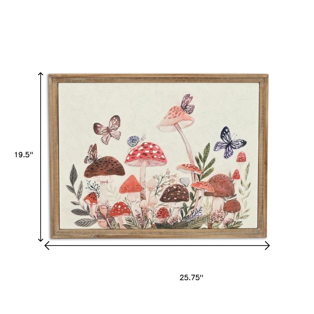 20" X 26" Natural And White Butterflies and Mushrooms Metal Framed Art — view 8